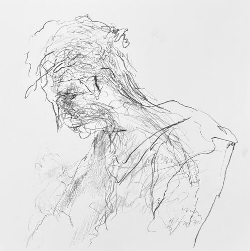 Abstract portrait drawing with pencil on paper by artist Denny Brückner.