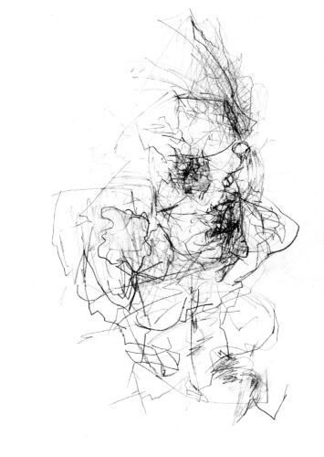 Pencil on paper drawing, abstract, figurative.